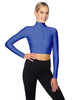 Solid Lycra LS Tneck Zipper Front Crop Top