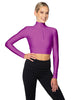 Solid Lycra LS Tneck Zipper Front Crop Top
