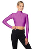 Solid Lycra LS Tneck Zipper Front Crop Top