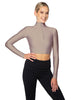 Solid Lycra LS Tneck Zipper Front Crop Top