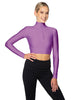 Solid Lycra LS Tneck Zipper Front Crop Top