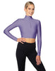 Solid Lycra LS Tneck Zipper Front Crop Top