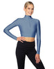 Solid Lycra LS Tneck Zipper Front Crop Top