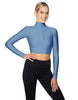 Solid Lycra LS Tneck Zipper Front Crop Top