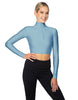 Solid Lycra LS Tneck Zipper Front Crop Top