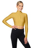 Solid Lycra LS Tneck Zipper Front Crop Top