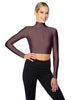 Solid Lycra LS Tneck Zipper Front Crop Top