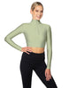 Solid Lycra LS Tneck Zipper Front Crop Top