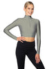 Solid Lycra LS Tneck Zipper Front Crop Top