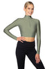 Solid Lycra LS Tneck Zipper Front Crop Top
