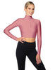 Solid Lycra LS Tneck Zipper Front Crop Top
