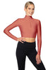 Solid Lycra LS Tneck Zipper Front Crop Top