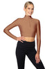 Solid Lycra LS Tneck Zipper Front Crop Top