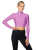 Solid Lycra LS Tneck Zipper Front Crop Top