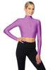 Solid Lycra LS Tneck Zipper Front Crop Top