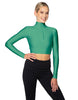 Solid Lycra LS Tneck Zipper Front Crop Top