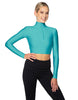 Solid Lycra LS Tneck Zipper Front Crop Top
