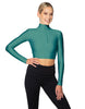 Solid Lycra LS Tneck Zipper Front Crop Top