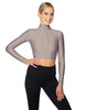 Solid Lycra LS Tneck Zipper Front Crop Top