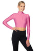 Solid Lycra LS Tneck Zipper Front Crop Top