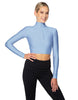 Solid Lycra LS Tneck Zipper Front Crop Top