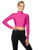 Solid Lycra LS Tneck Zipper Front Crop Top