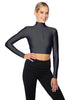Solid Lycra LS Tneck Zipper Front Crop Top