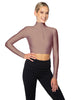 Solid Lycra LS Tneck Zipper Front Crop Top