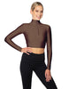 Solid Lycra LS Tneck Zipper Front Crop Top