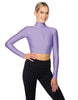 Solid Lycra LS Tneck Zipper Front Crop Top