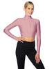 Solid Lycra LS Tneck Zipper Front Crop Top