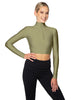 Solid Lycra LS Tneck Zipper Front Crop Top