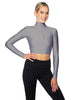 Solid Lycra LS Tneck Zipper Front Crop Top
