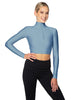 Solid Lycra LS Tneck Zipper Front Crop Top