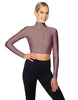 Solid Lycra LS Tneck Zipper Front Crop Top