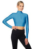 Solid Lycra LS Tneck Zipper Front Crop Top