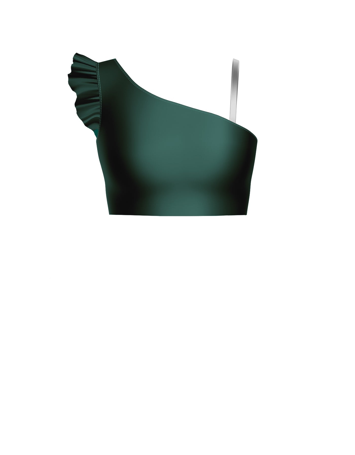 Solid Lycra One Shoulder Crop Top With Gather Sleeve