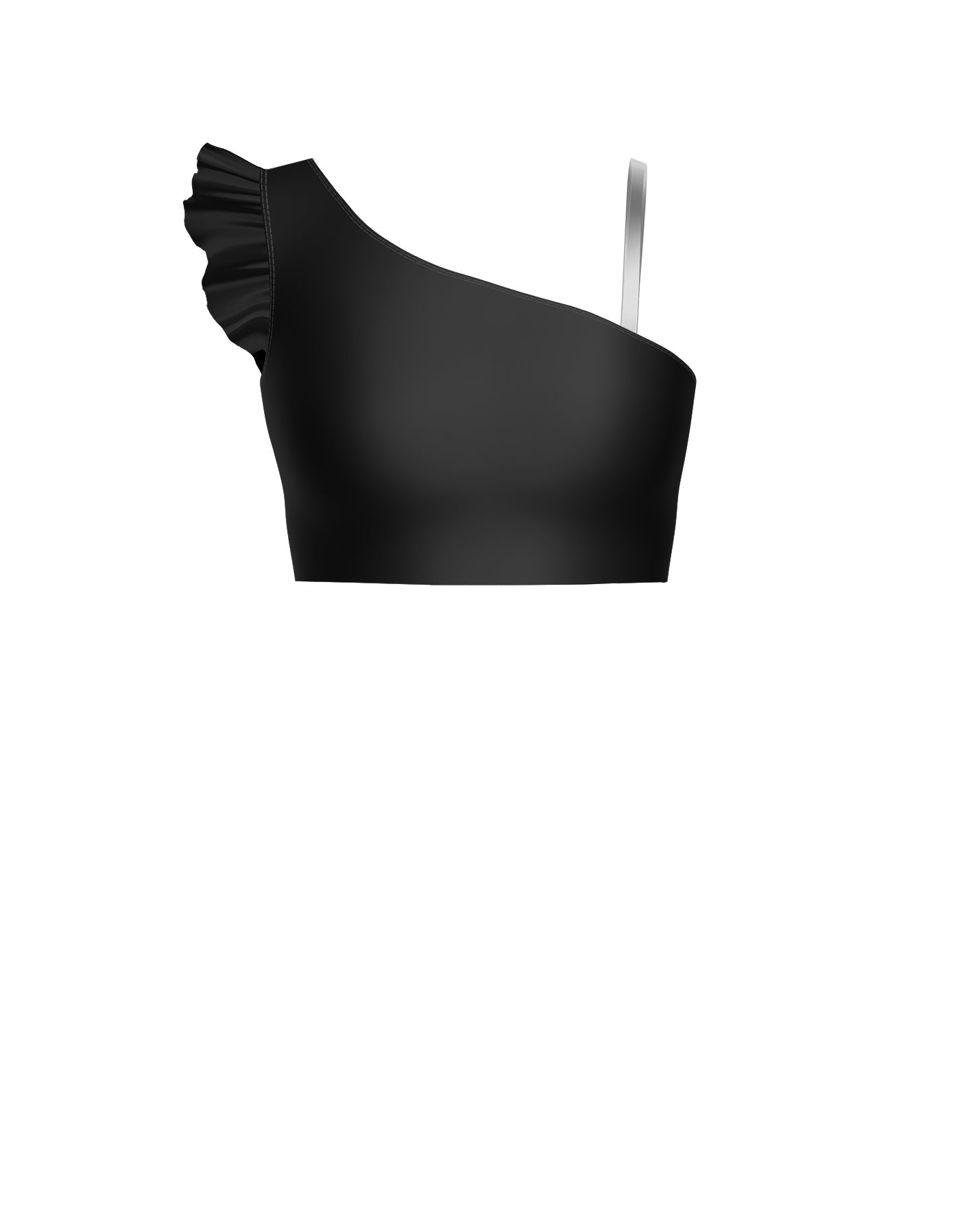 Solid Lycra One Shoulder Crop Top With Gather Sleeve