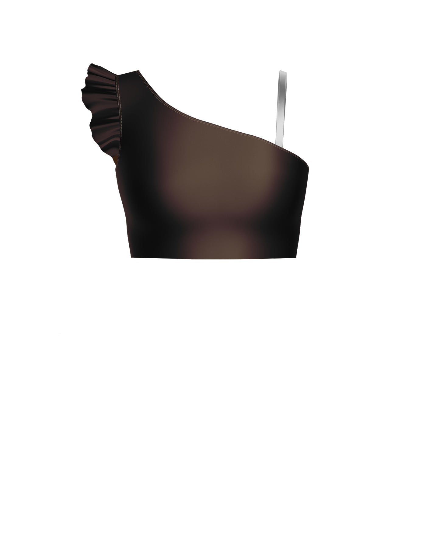 Solid Lycra One Shoulder Crop Top With Gather Sleeve