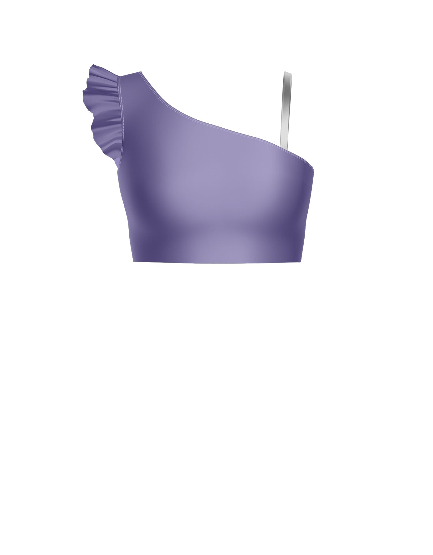 Solid Lycra One Shoulder Crop Top With Gather Sleeve