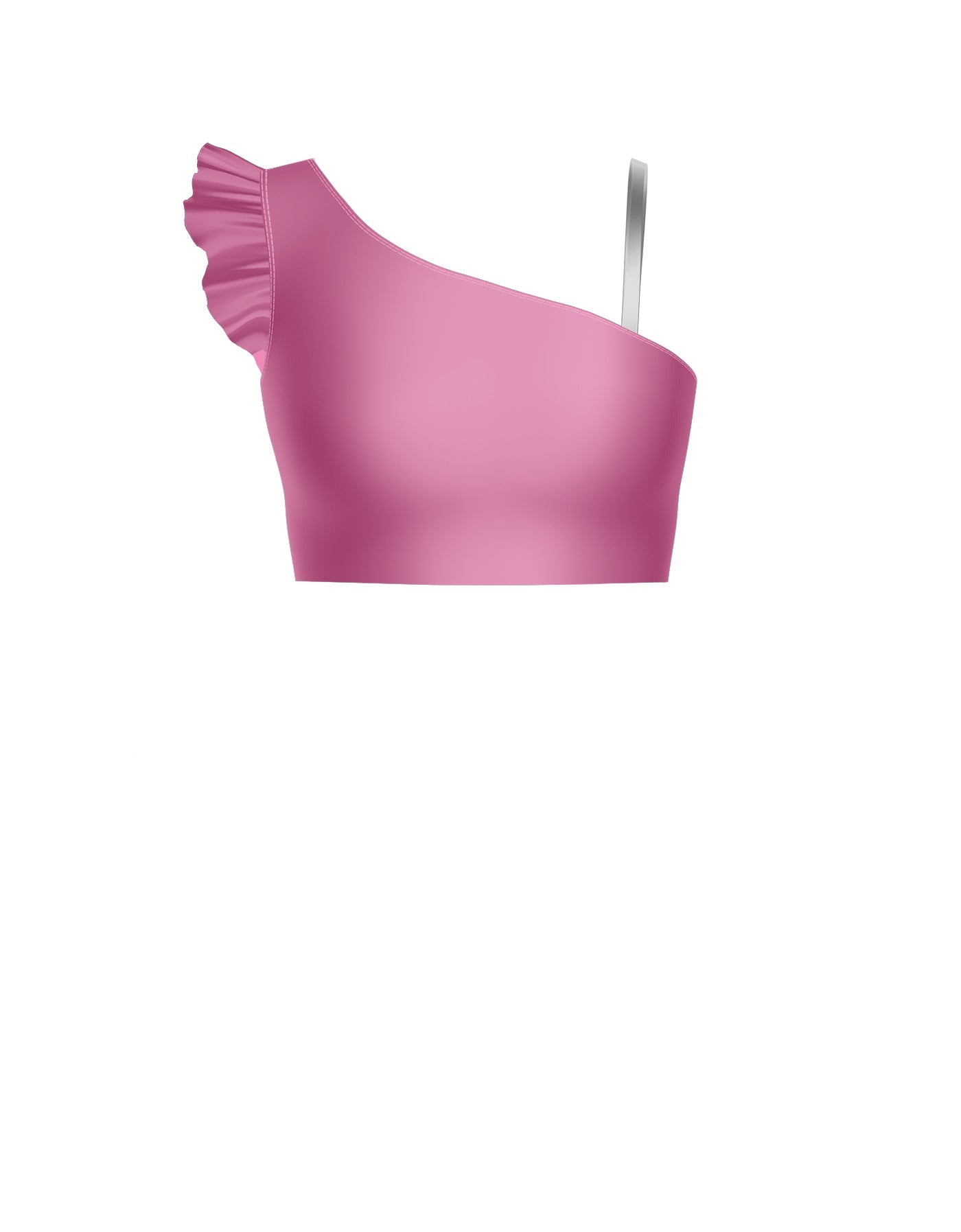 Solid Lycra One Shoulder Crop Top With Gather Sleeve