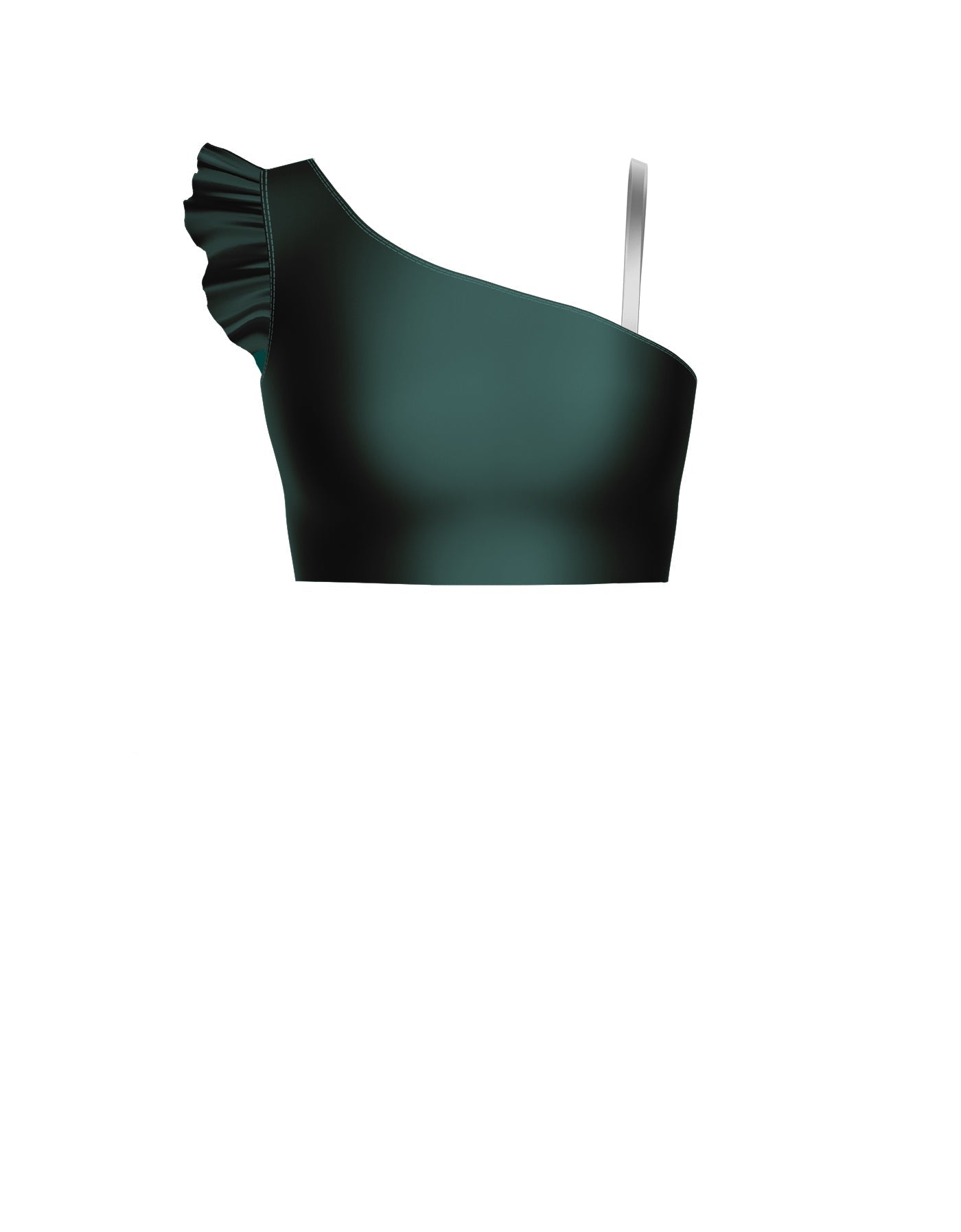 Solid Lycra One Shoulder Crop Top With Gather Sleeve