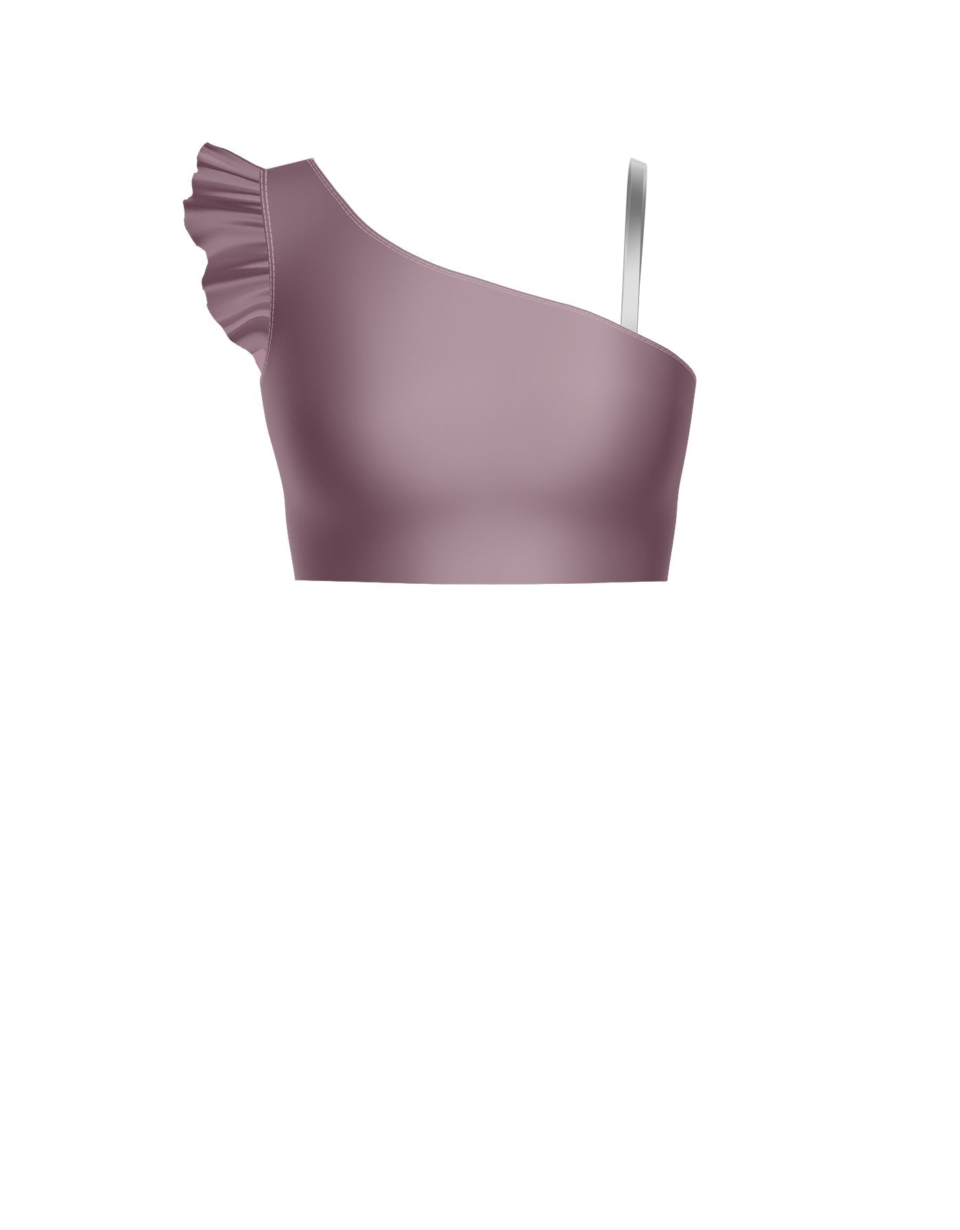 Solid Lycra One Shoulder Crop Top With Gather Sleeve