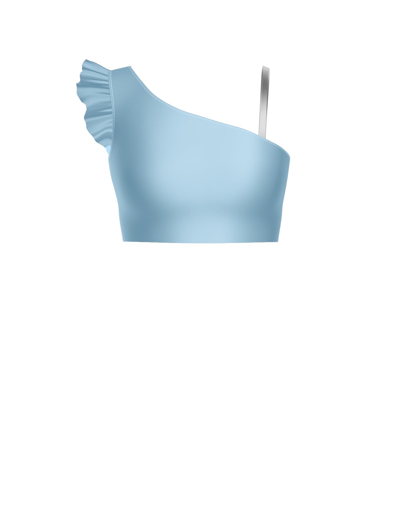 Solid Lycra One Shoulder Crop Top With Gather Sleeve