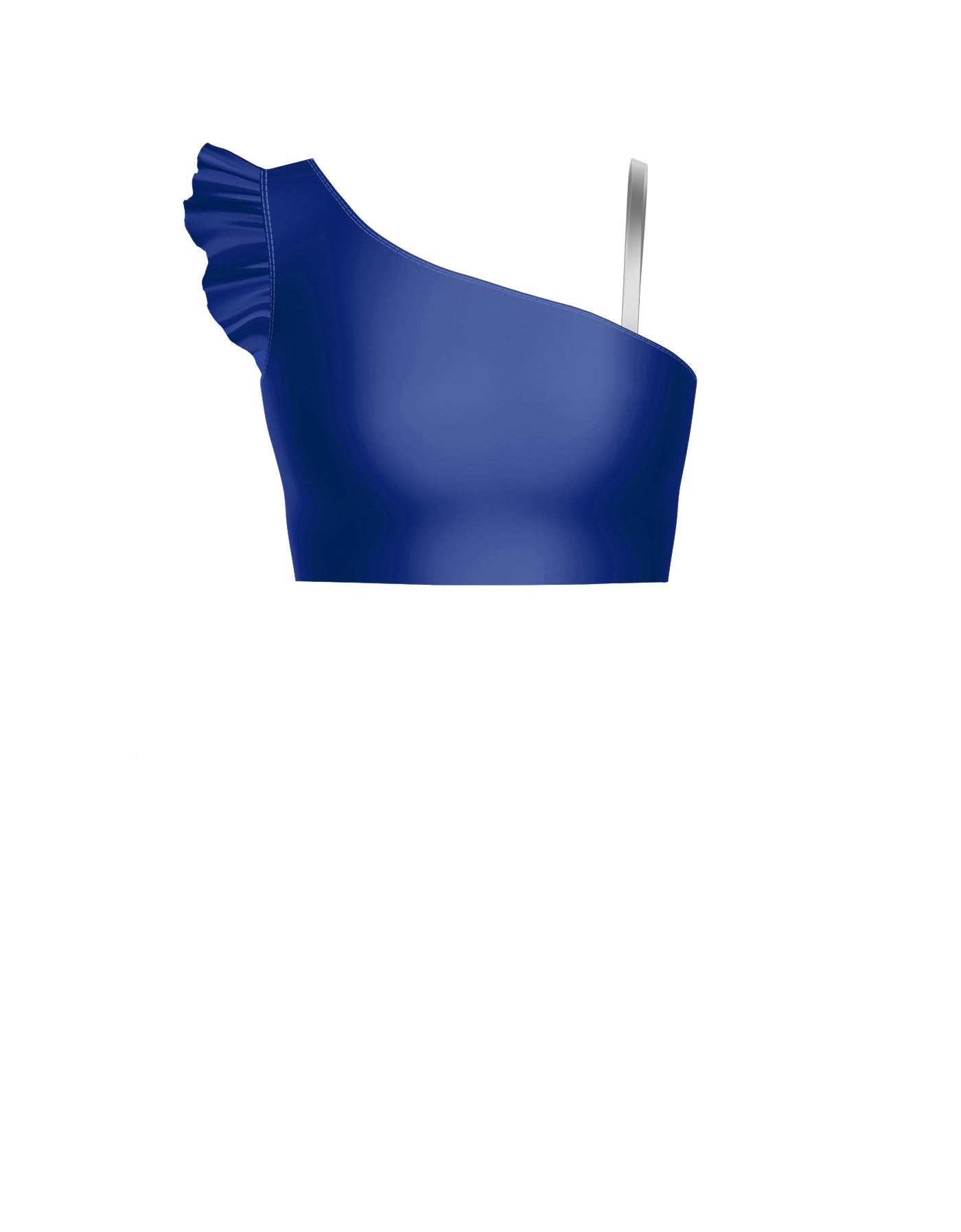Solid Lycra One Shoulder Crop Top With Gather Sleeve