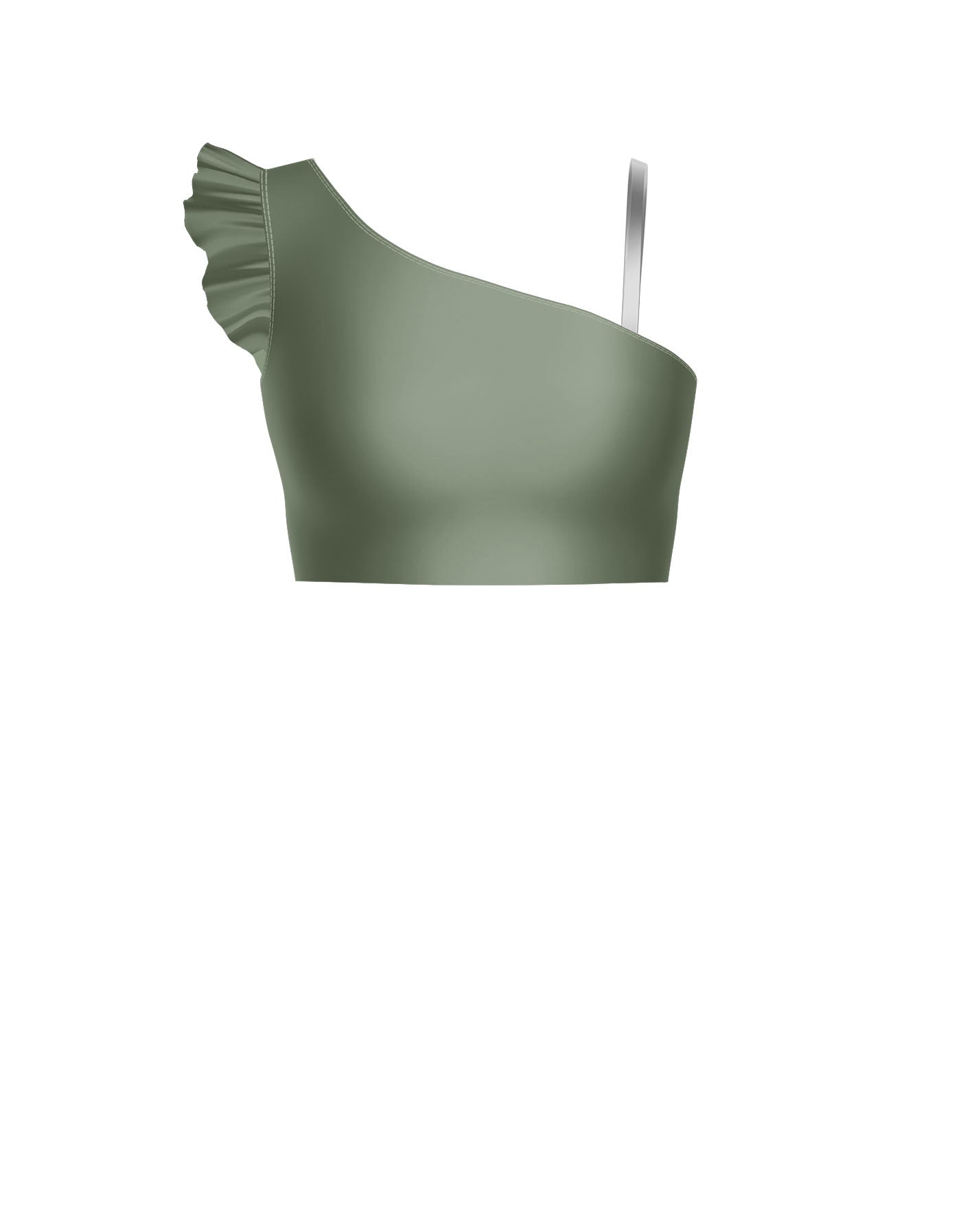 Solid Lycra One Shoulder Crop Top With Gather Sleeve