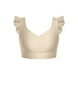 Solid Lycra Sweetheart Crop Top Gather Sleeve