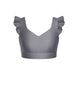 Solid Lycra Sweetheart Crop Top Gather Sleeve