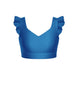 Solid Lycra Sweetheart Crop Top Gather Sleeve
