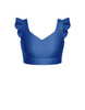 Solid Lycra Sweetheart Crop Top Gather Sleeve